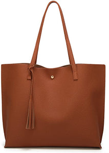 Women's Soft Faux Leather Tote Shoulder Bag from Dreubea, Big Capacity Tassel Handbag